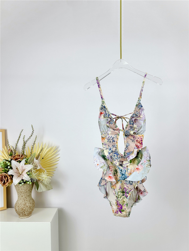 zimm ripple ruffle halter one-piece swimsuit