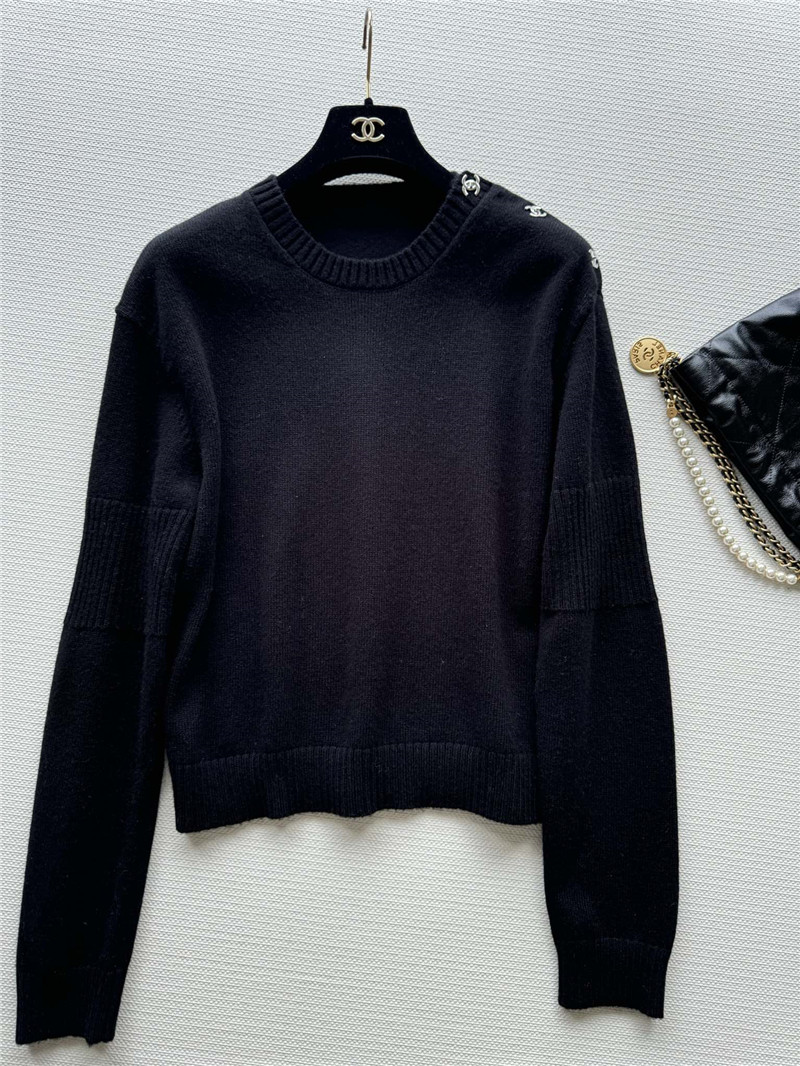 Ch**el logo shoulder buttons cashmere sweater