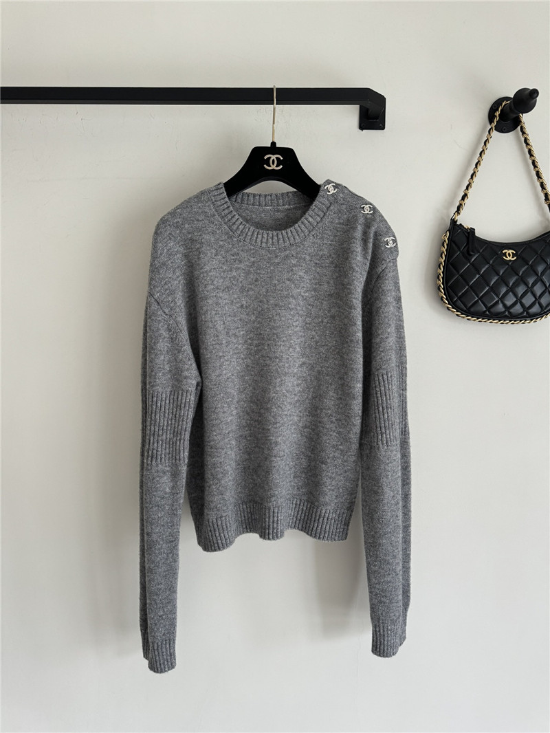 Ch**el logo shoulder buttons cashmere sweater