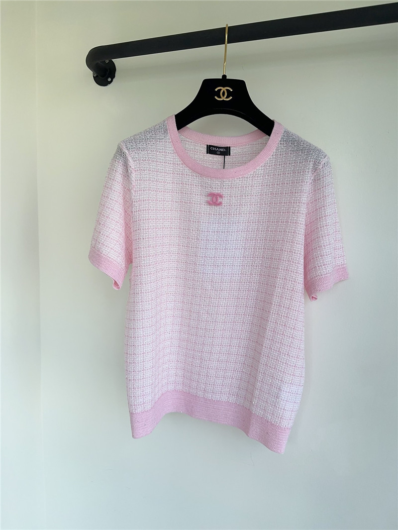 Ch**el pink heavyweight logo jacquard top