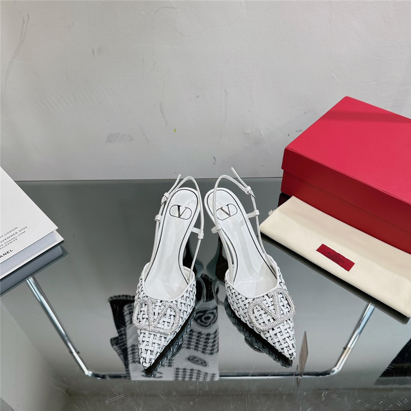 va1e*ntin0 heavy woven v D1am0nd high heel sandals