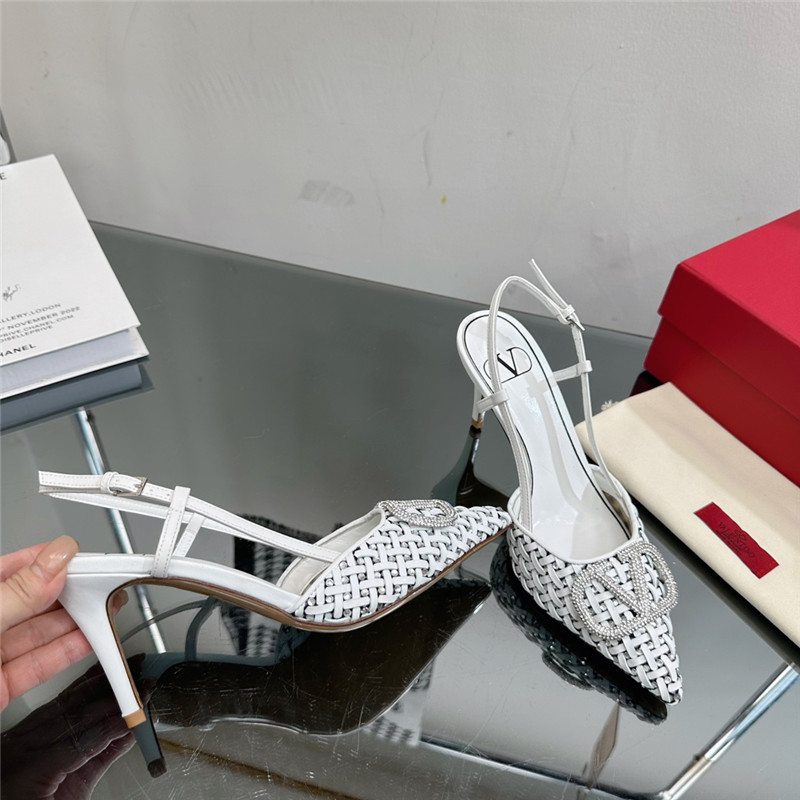 va1e*ntin0 heavy woven v D1am0nd high heel sandals