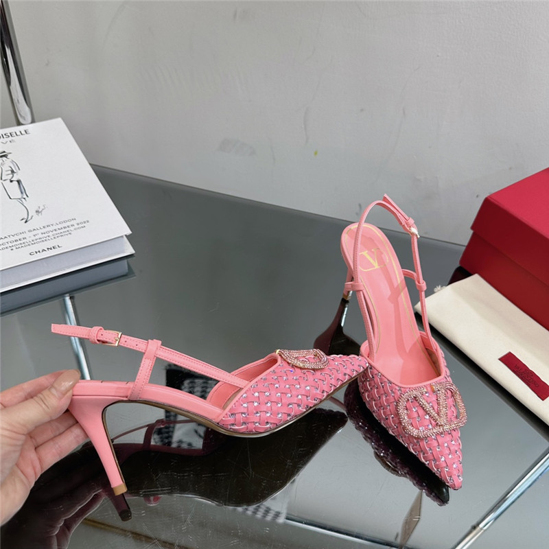 va1e*ntin0 heavy woven v D1am0nd high heel sandals