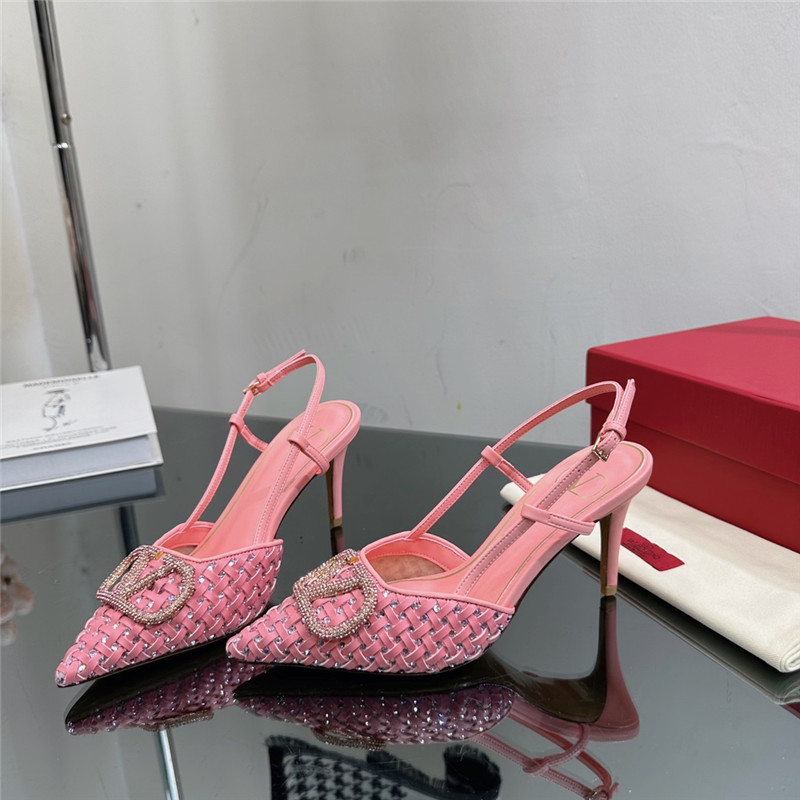 va1e*ntin0 heavy woven v D1am0nd high heel sandals