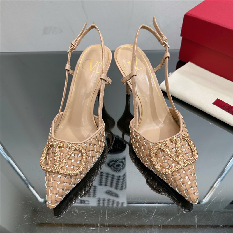 va1e*ntin0 heavy woven v D1am0nd high heel sandals