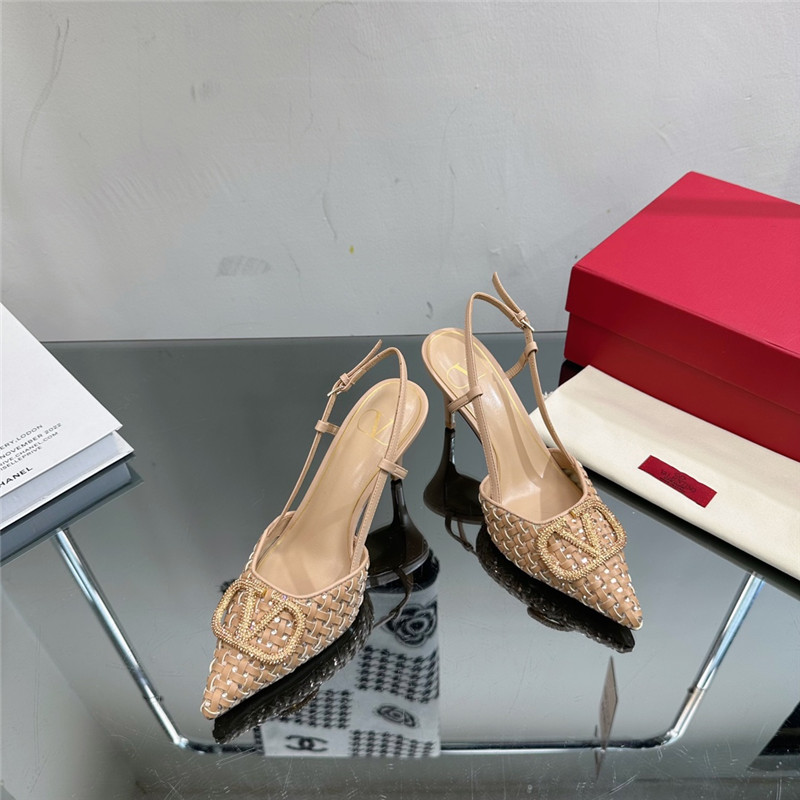 va1e*ntin0 heavy woven v D1am0nd high heel sandals