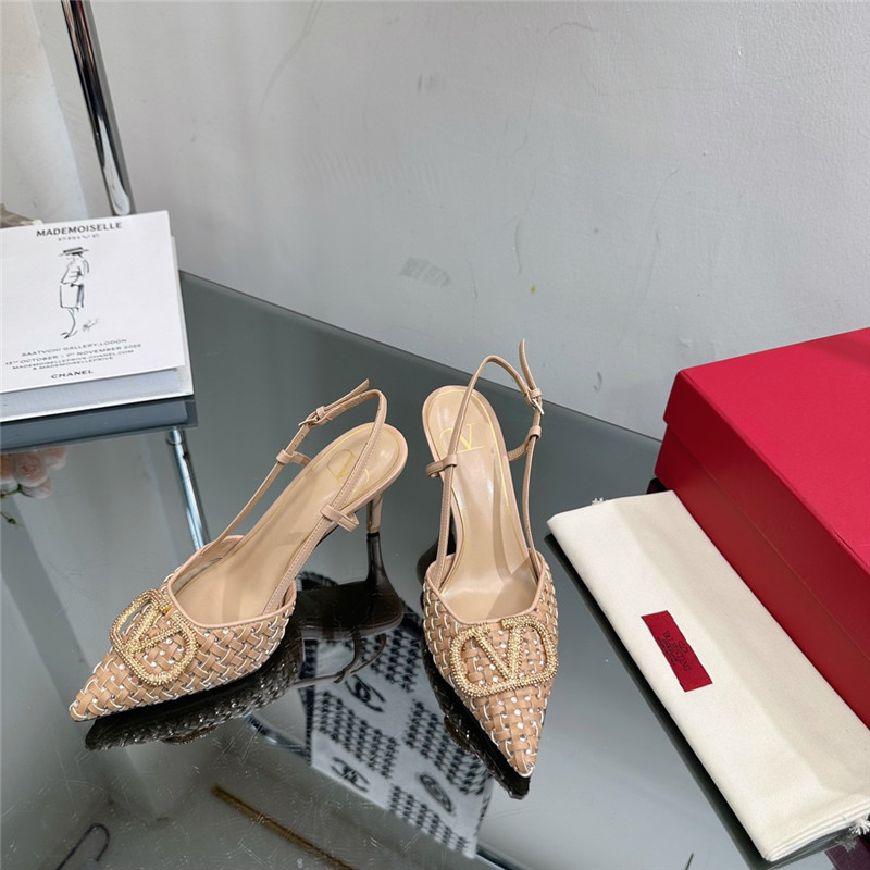 va1e*ntin0 heavy woven v D1am0nd high heel sandals
