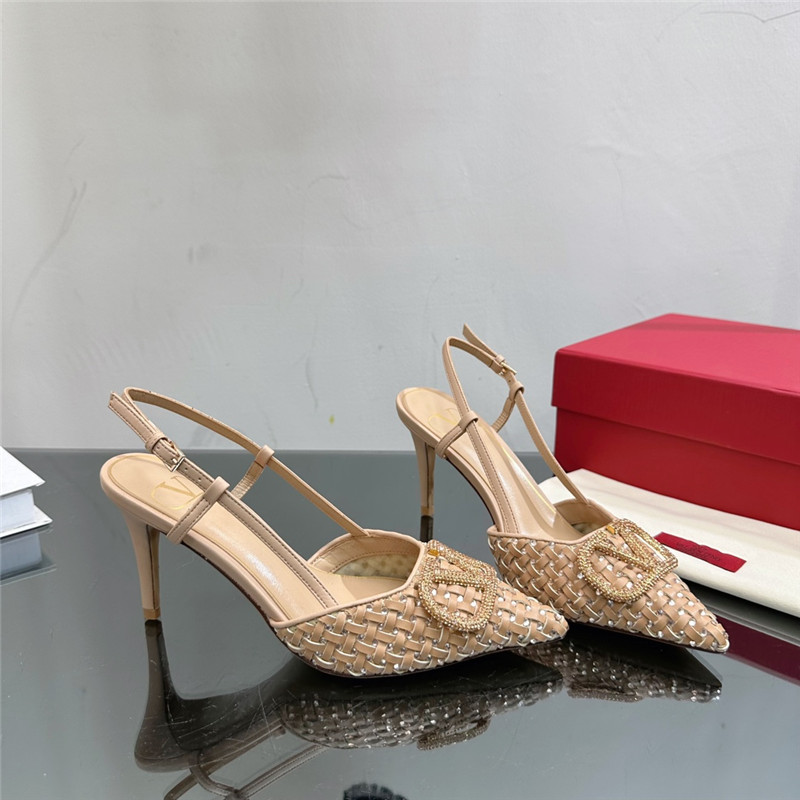 va1e*ntin0 heavy woven v D1am0nd high heel sandals