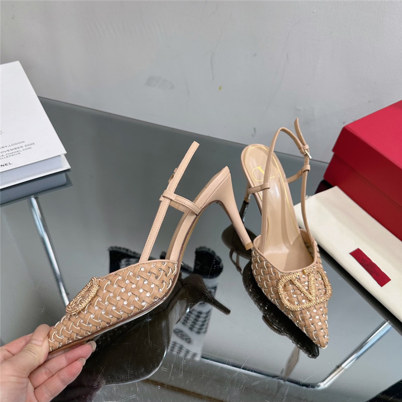va1e*ntin0 heavy woven v D1am0nd high heel sandals