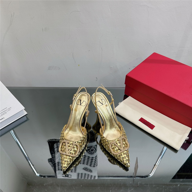 va1e*ntin0 heavy woven v D1am0nd high heel sandals