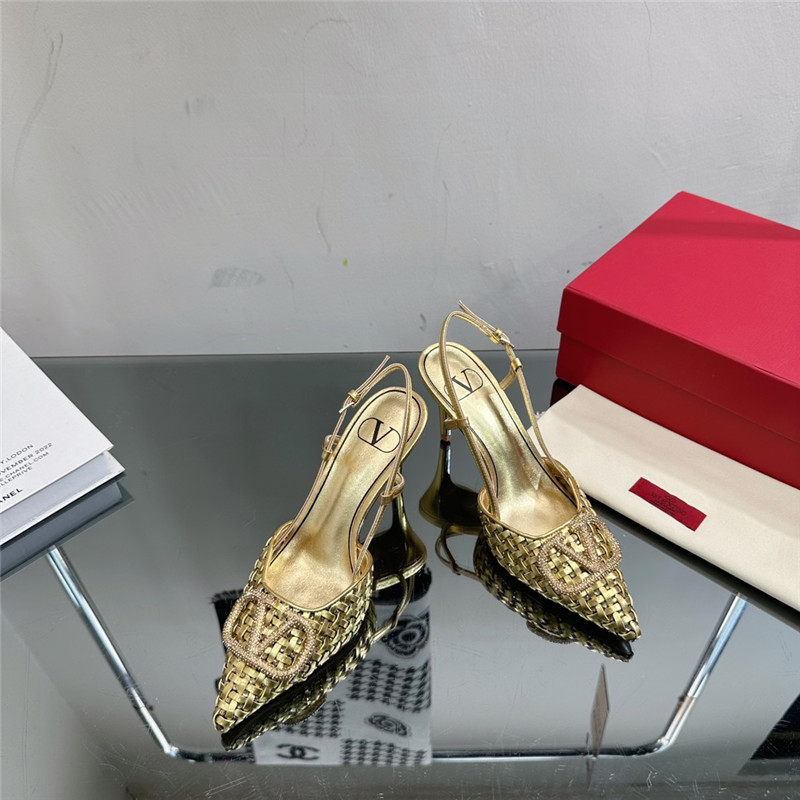 va1e*ntin0 heavy woven v D1am0nd high heel sandals