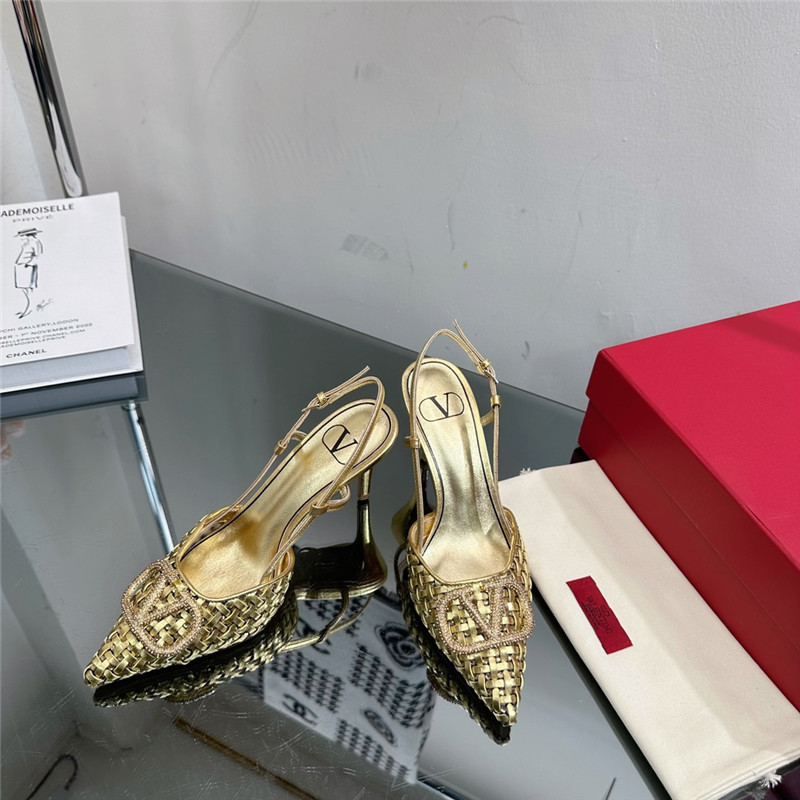 va1e*ntin0 heavy woven v D1am0nd high heel sandals