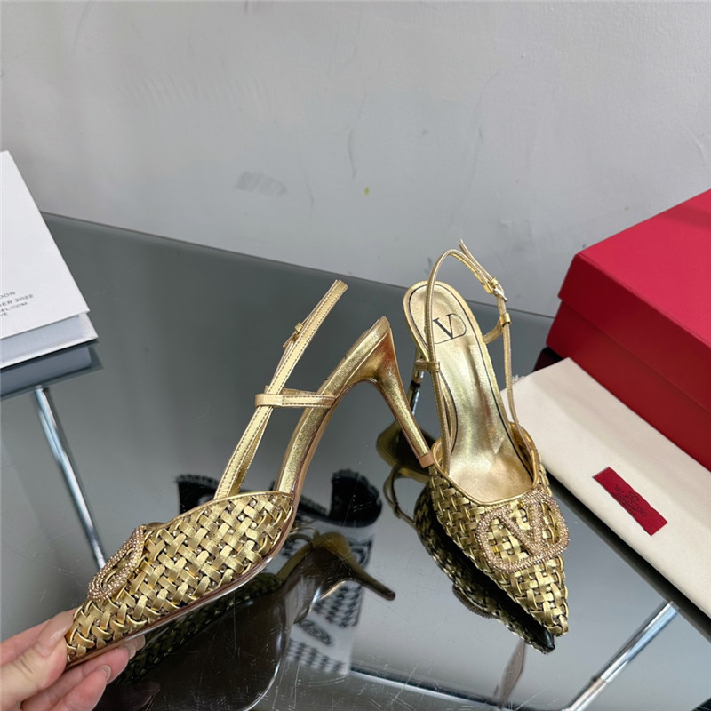 va1e*ntin0 heavy woven v D1am0nd high heel sandals