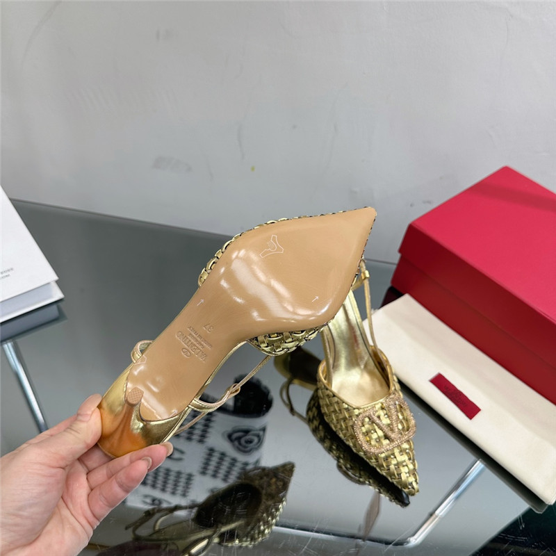 va1e*ntin0 heavy woven v D1am0nd high heel sandals