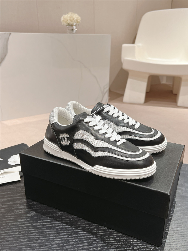 Ch**el rhinestone stitching casual sneakers