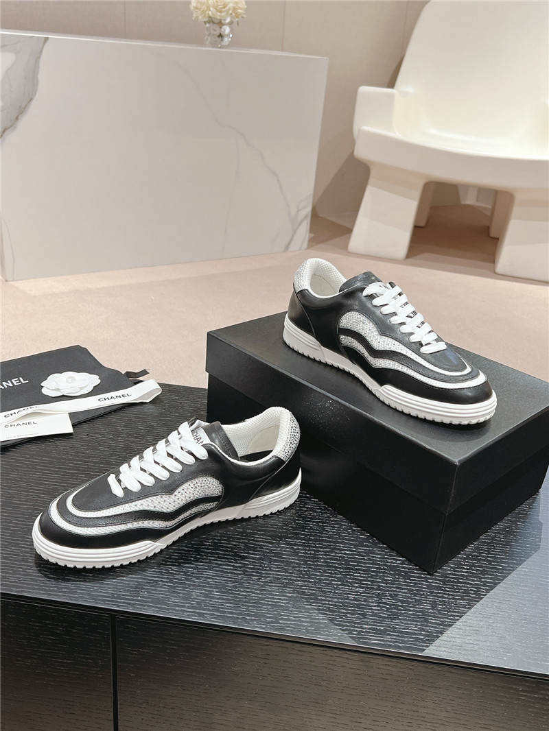 Ch**el rhinestone stitching casual sneakers