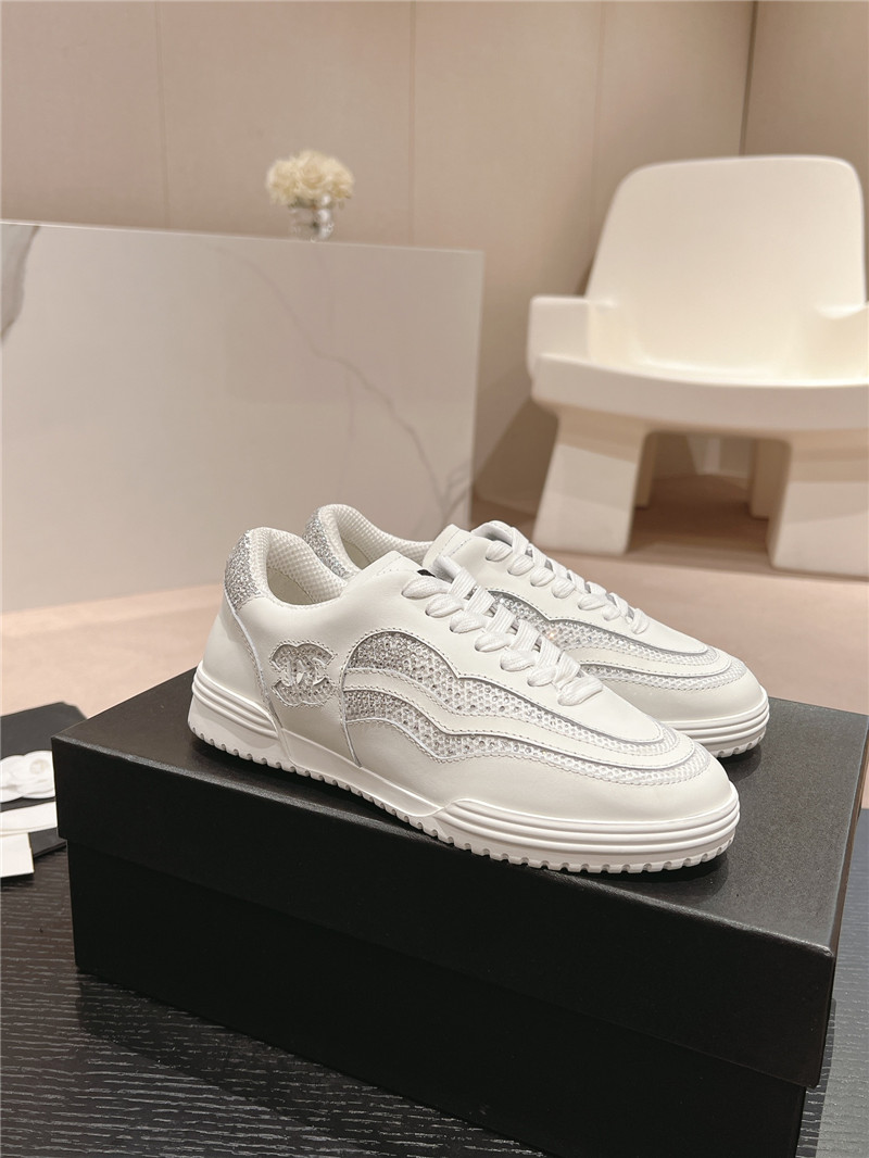 Ch**el rhinestone stitching casual sneakers