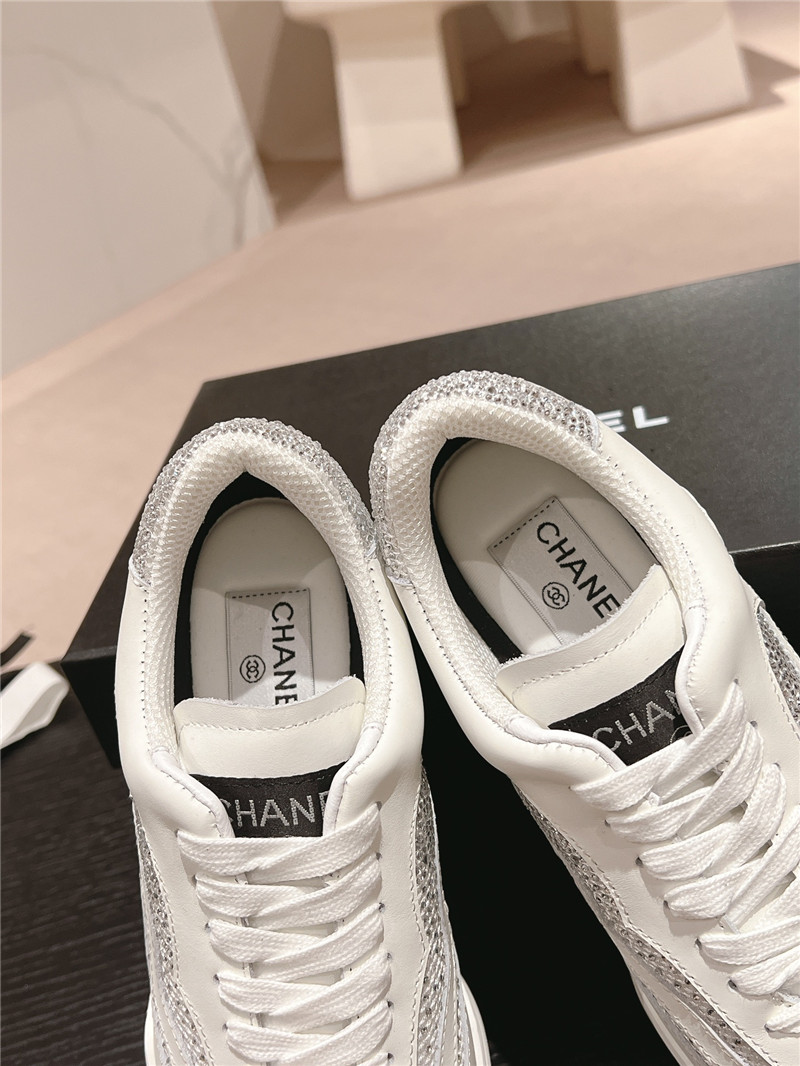 Ch**el rhinestone stitching casual sneakers
