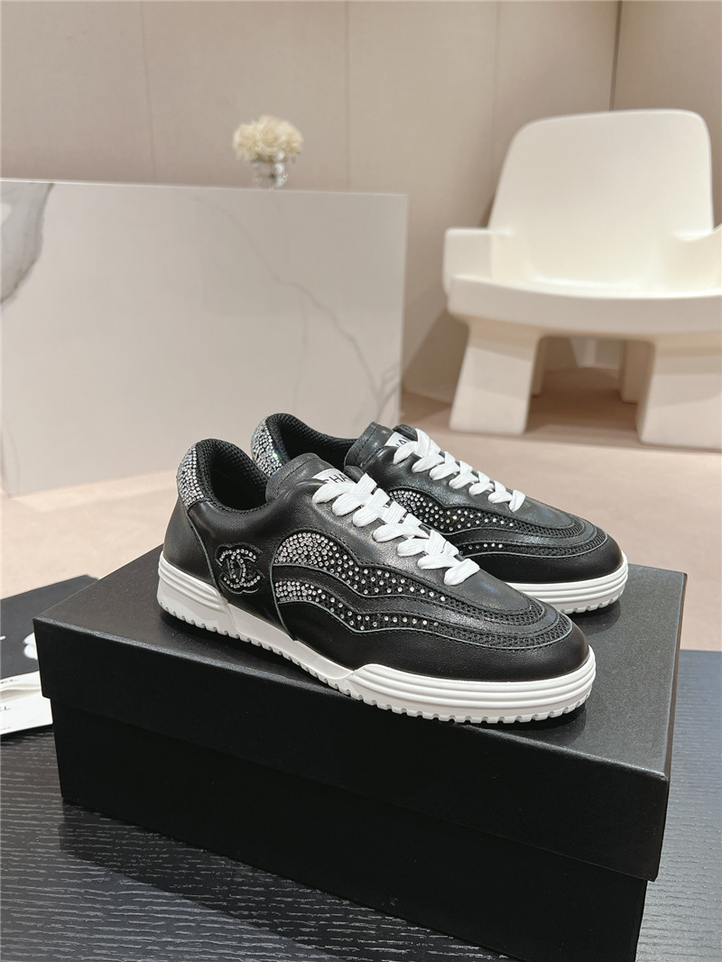Ch**el rhinestone stitching casual sneakers