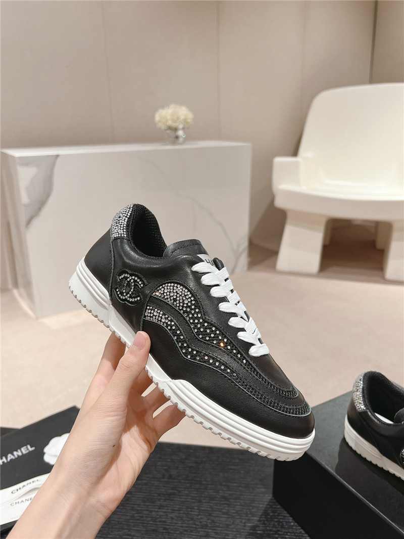 Ch**el rhinestone stitching casual sneakers