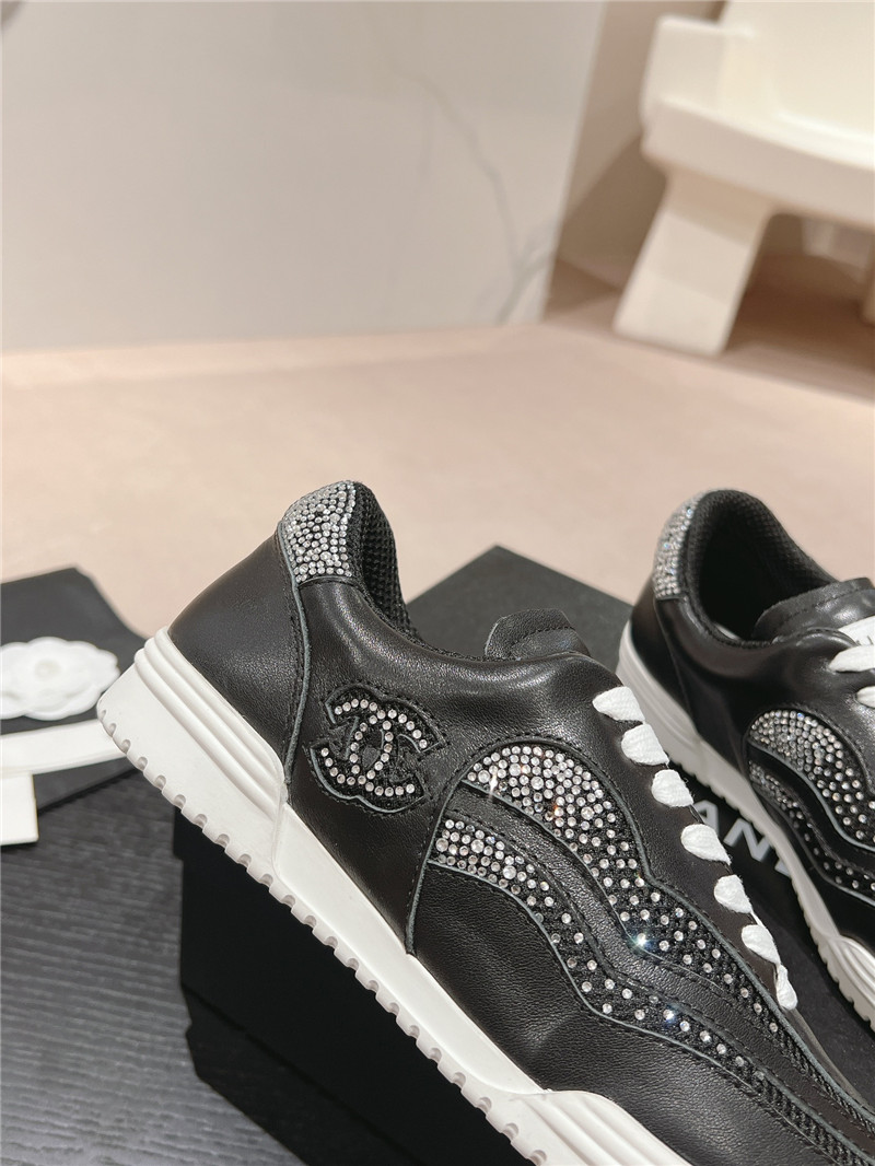 Ch**el rhinestone stitching casual sneakers