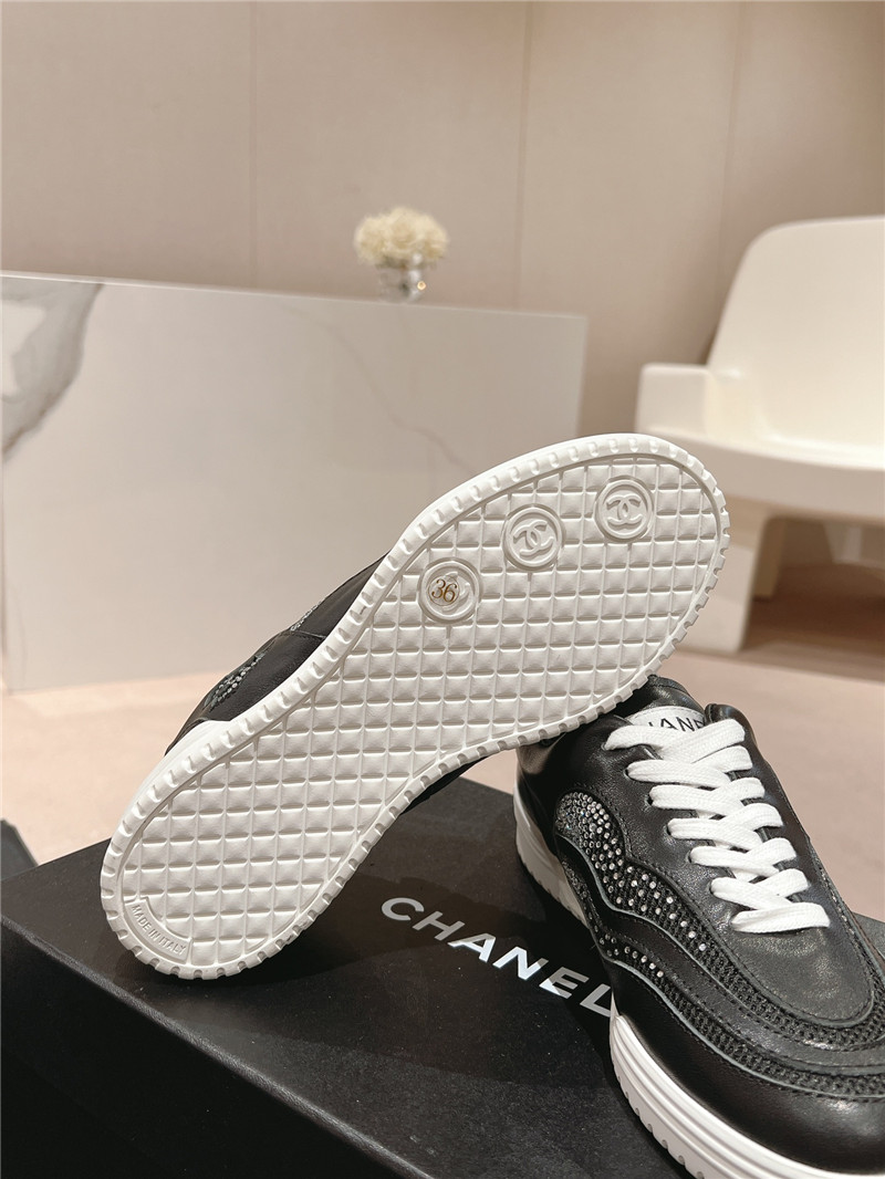 Ch**el rhinestone stitching casual sneakers