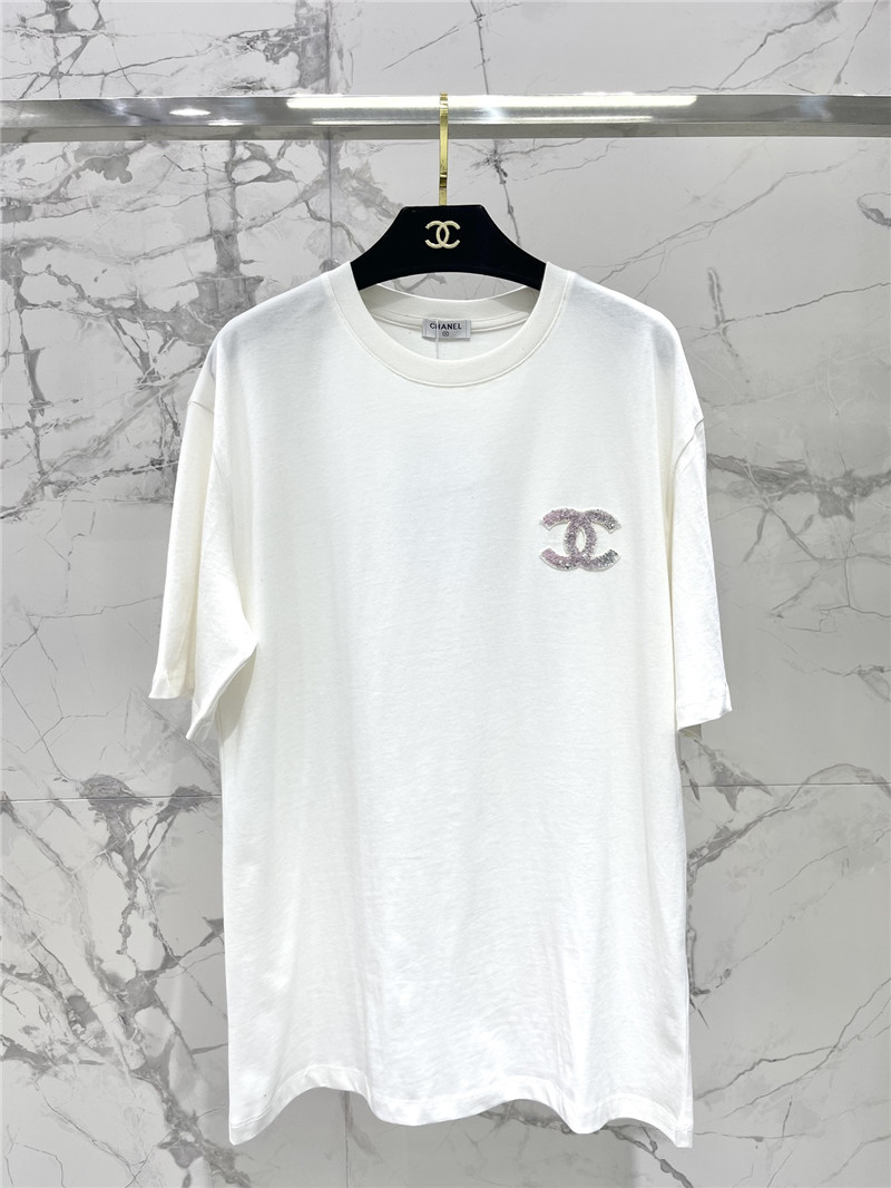 Ch**el pure cotton double c letter loose t-shirt