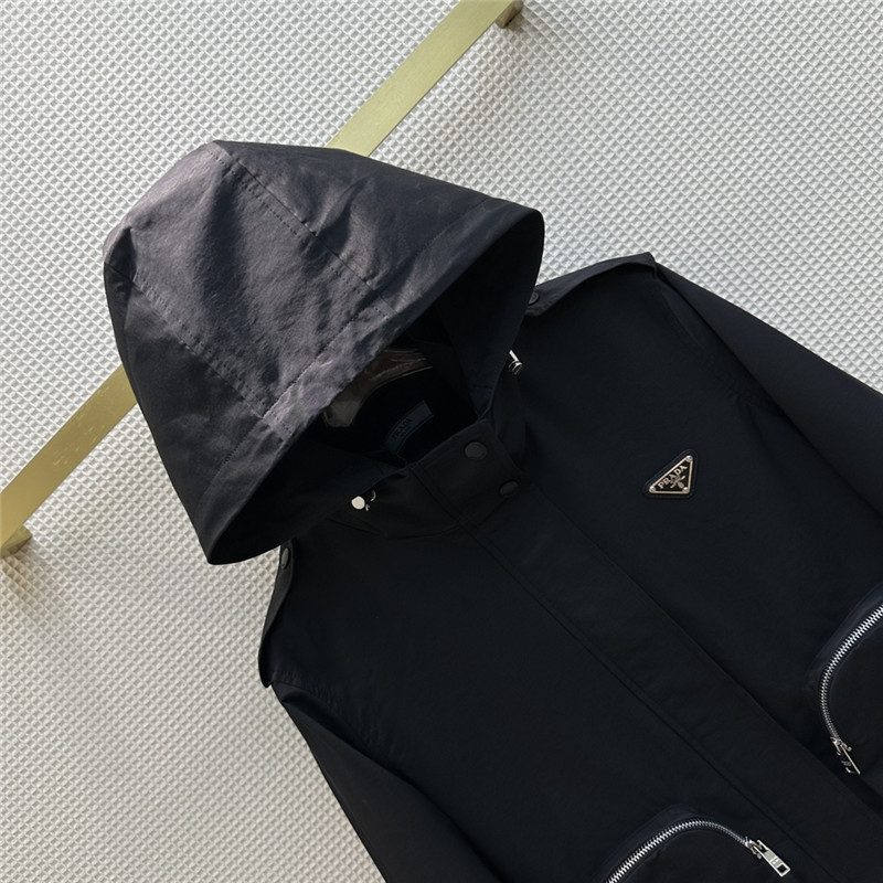 Pra*a hooded zippered short double pocket jacket
