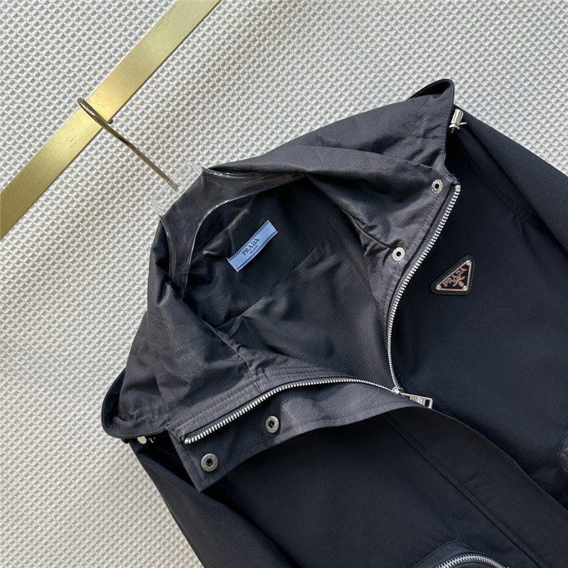 Pra*a hooded zippered short double pocket jacket