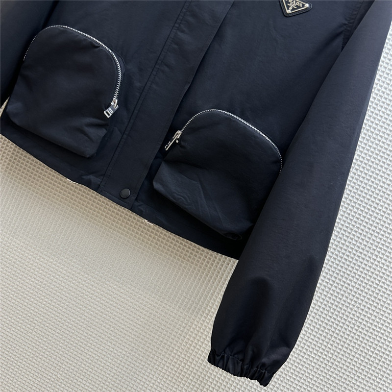 Pra*a hooded zippered short double pocket jacket