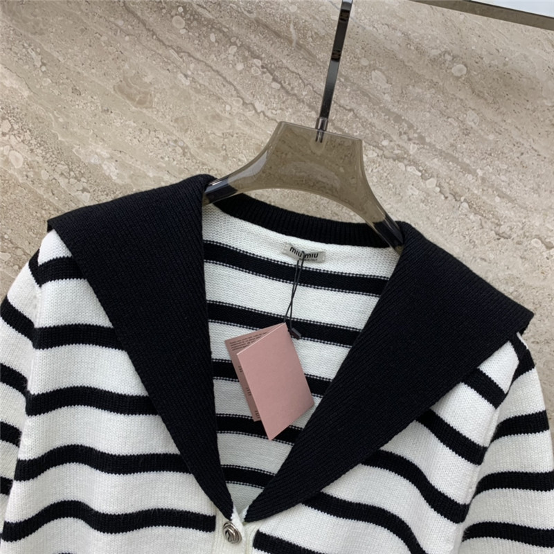 Miu Miu Navy Shawl Striped Cardigan