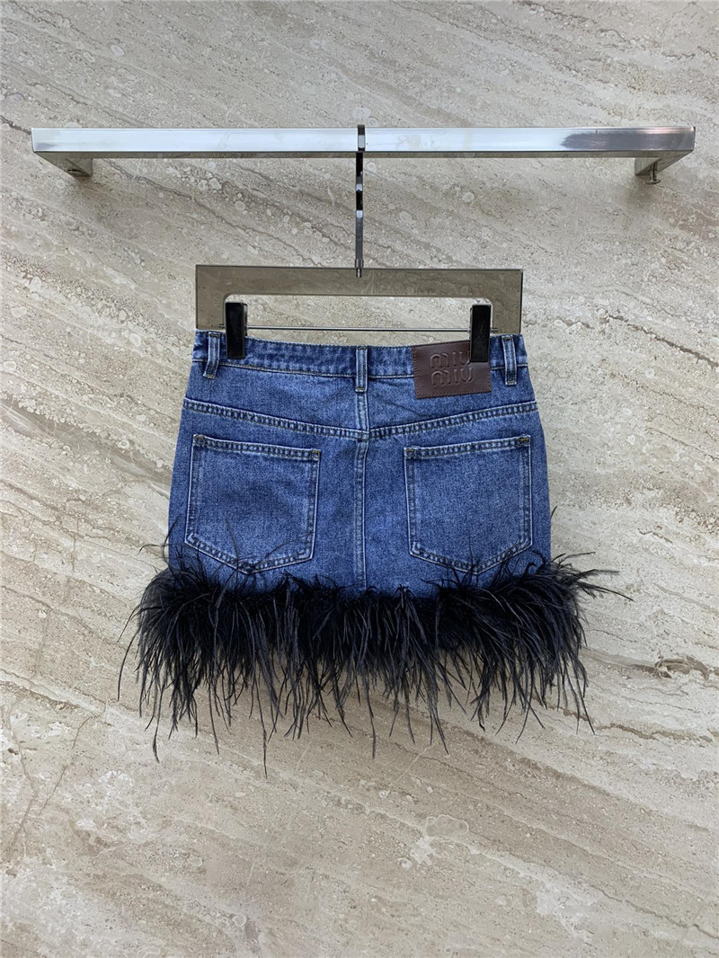 M1um1u ostrich hair denim skirt