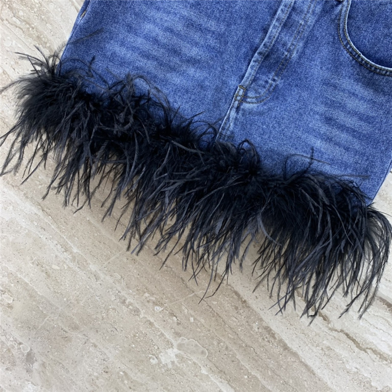 M1um1u ostrich hair denim skirt