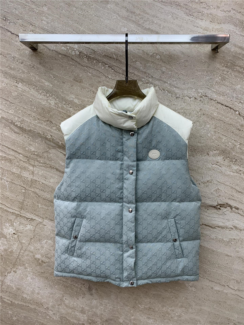 Gvc*1 double g jacquard letter stand collar down vest jacket