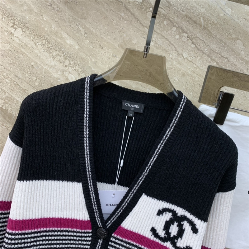 Ch**el contrast wool cardigan in navy