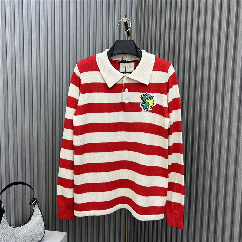 Gvc*1 logo stripe lapel knitted polo shirt