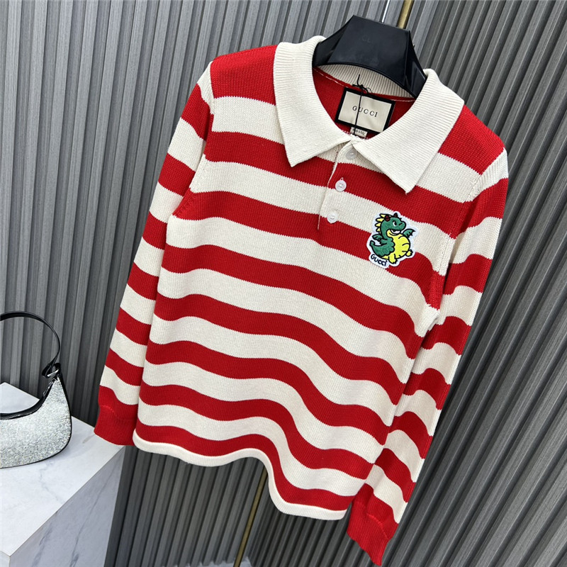 Gvc*1 logo stripe lapel knitted polo shirt