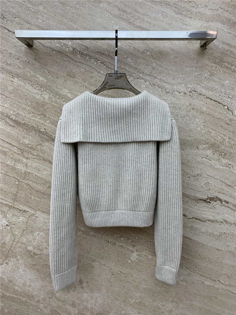 M1um1u navy collar embroidered logo knitted zipper jacket