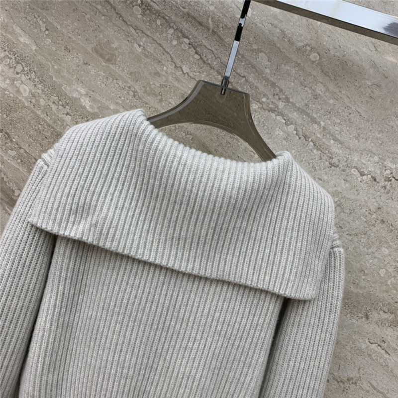 M1um1u navy collar embroidered logo knitted zipper jacket