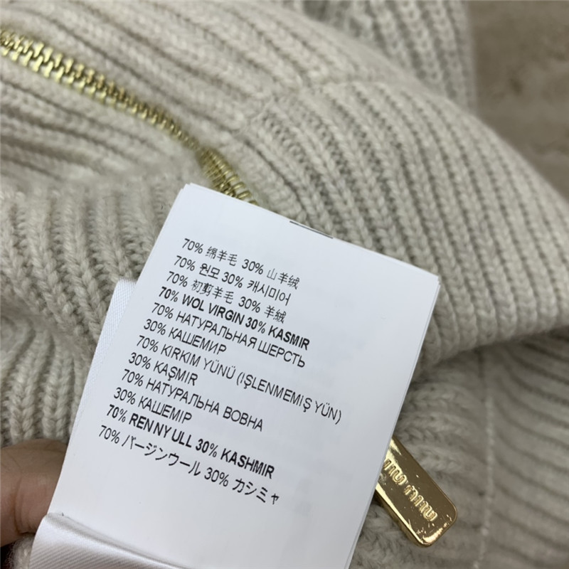 M1um1u navy collar embroidered logo knitted zipper jacket