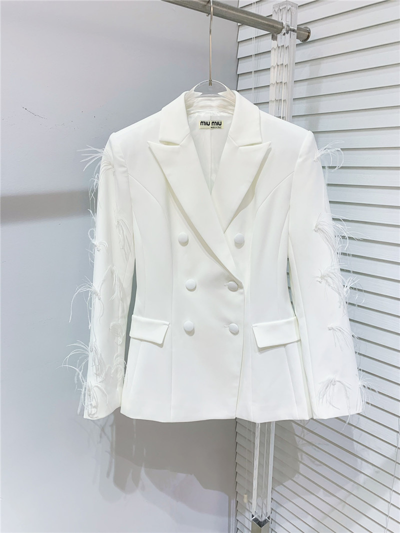 M1um1u luxurious patchwork feather acetate blazer