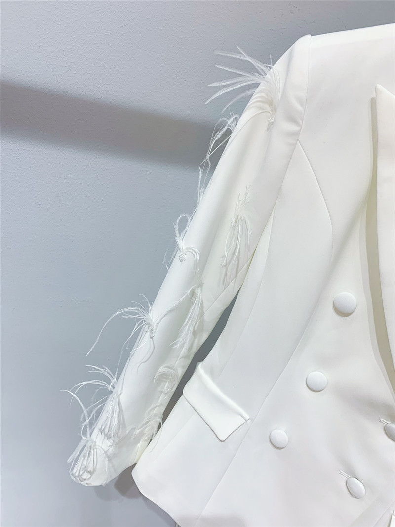 M1um1u luxurious patchwork feather acetate blazer