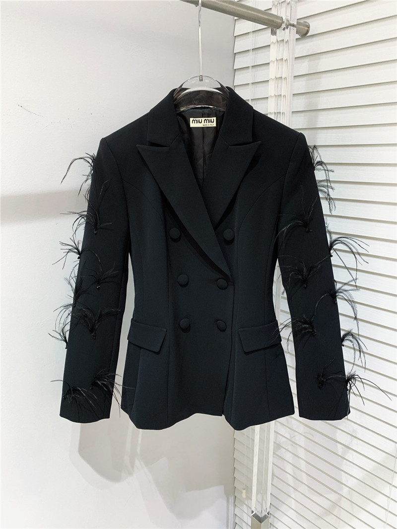 M1um1u luxurious patchwork feather acetate blazer