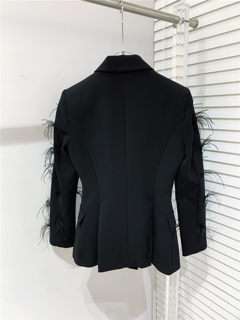 M1um1u luxurious patchwork feather acetate blazer