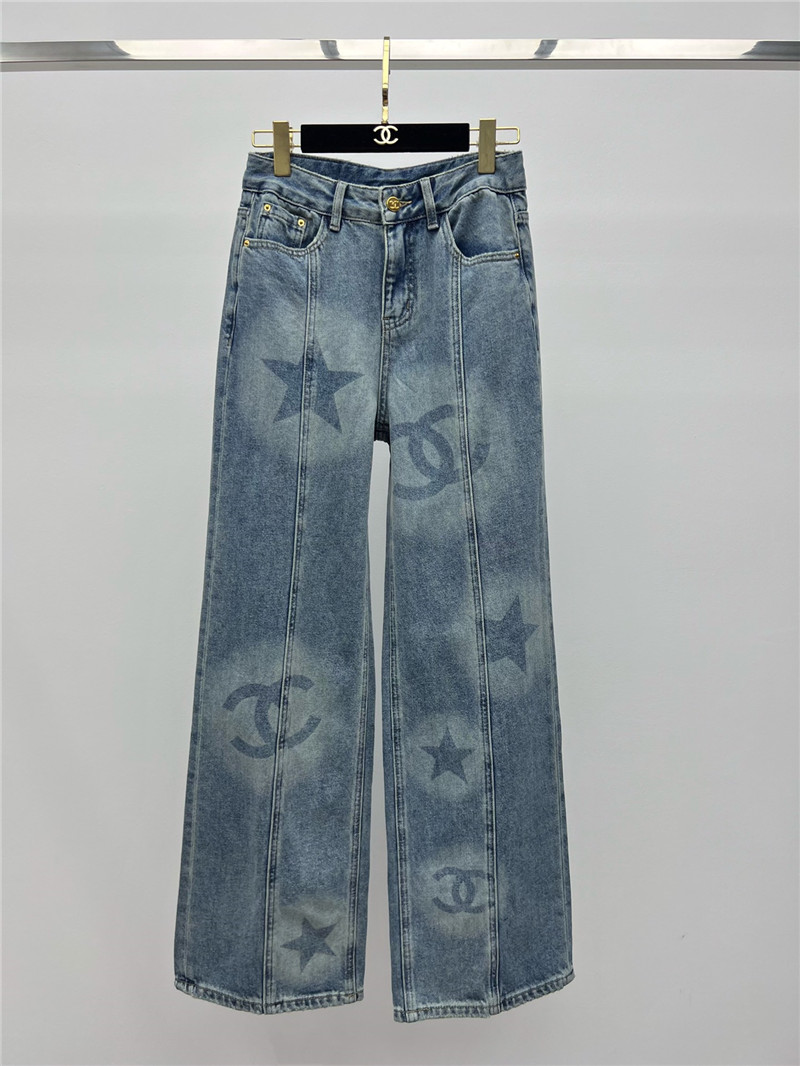 Ch**el five-pointed star print straight jeans