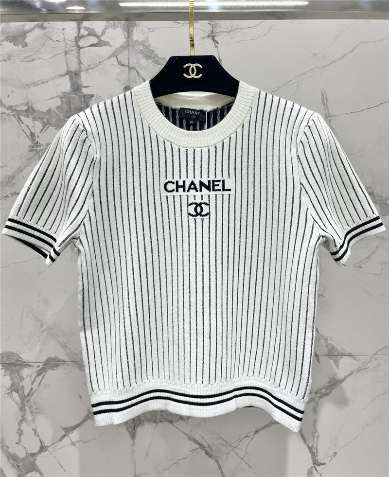 Ch**el crew neck striped logo sweater white