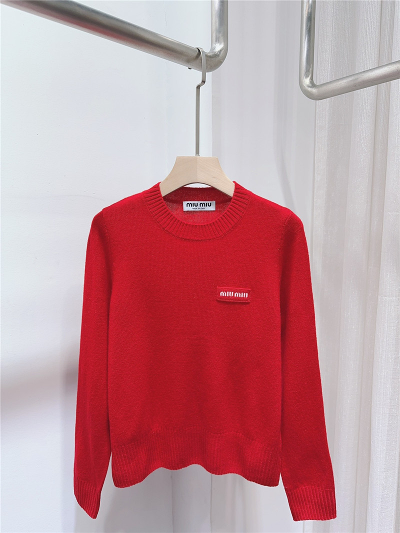 Miu Miu Logo Wool Sweater in Vibrant Red