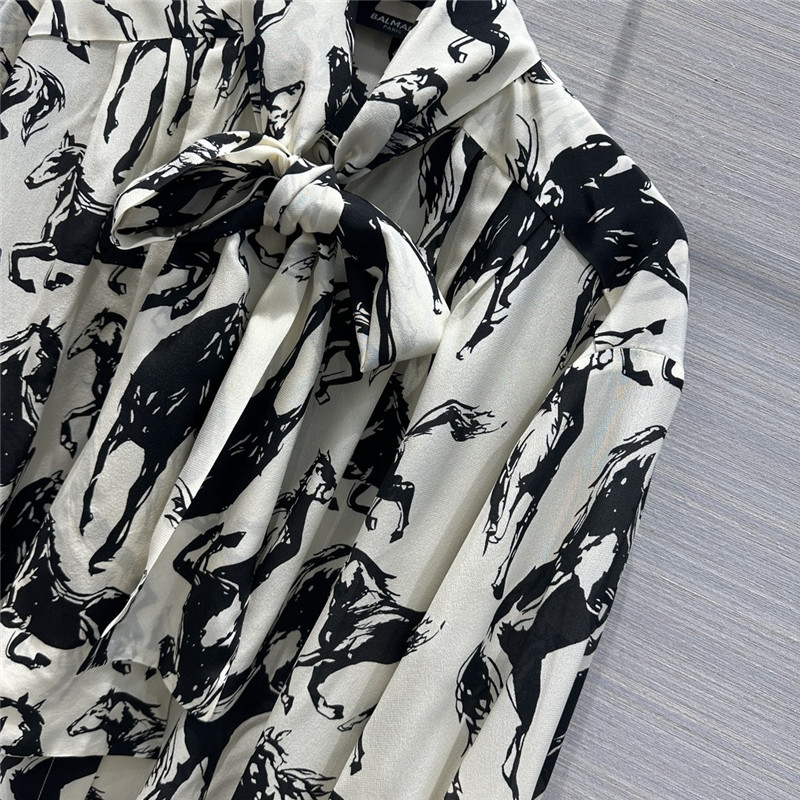 Balmain retro literary style abstract horse print silk shirt