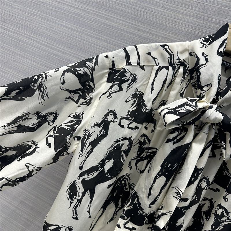 Balmain retro literary style abstract horse print silk shirt