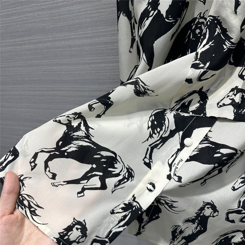 Balmain retro literary style abstract horse print silk shirt